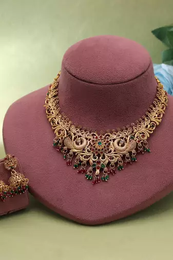 Rani & green color temple necklace set designer style
