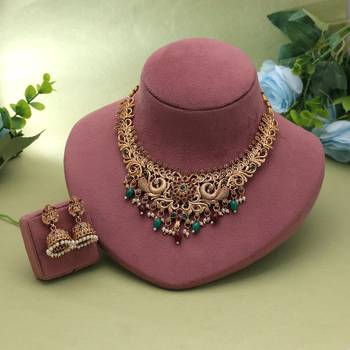 Maroon & green color temple necklace set cultural design 2
