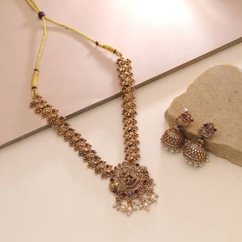Maroon & green color temple necklace set festive look 1