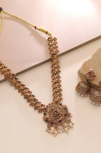 Maroon & green color temple necklace set festive look