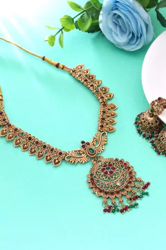 Rani & green color temple necklace set bridal necklace