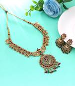 Rani & green color temple necklace set bridal necklace