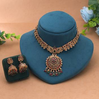 Rani & green color temple necklace set bridal necklace 2