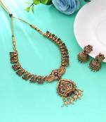 Maroon & green color temple necklace set goddess motif