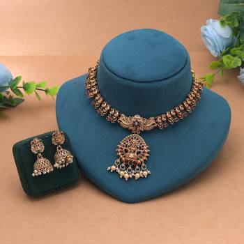Maroon & green color temple necklace set goddess motif 2