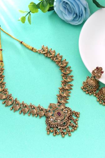 Rani & green color temple necklace set festive collection