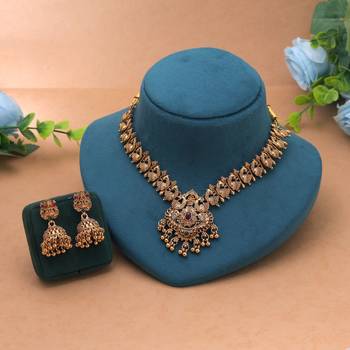 Rani & green color temple necklace set festive collection 2