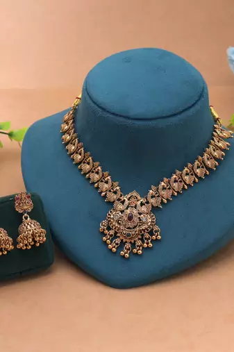 Rani & green color temple necklace set festive collection