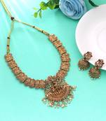 Gold color temple necklace set matte traditional finish