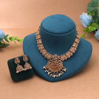Gold color temple necklace set matte traditional finish 2