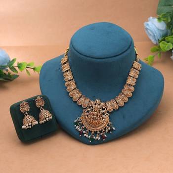 Maroon & green color temple necklace set designer work 2
