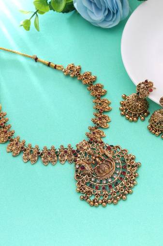 Maroon & green color temple necklace set bridal touch