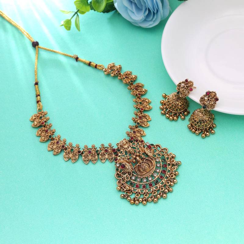 Maroon & green color temple necklace set bridal touch