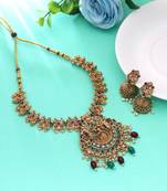 Maroon & green color temple necklace set south indian style