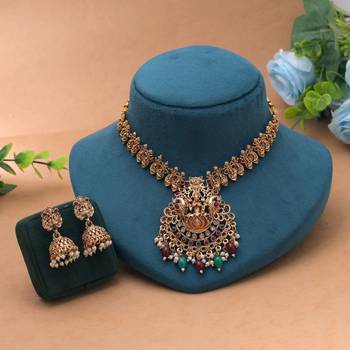 Maroon & green color temple necklace set south indian style 2