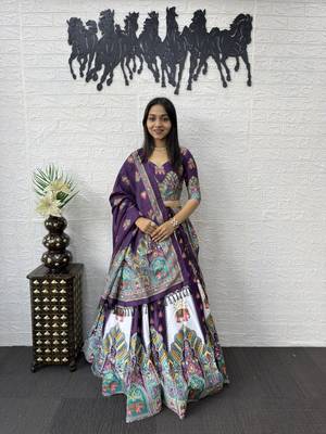New Designer Print With Real Mirror Work Women's Lehenga Choli With Dupatta Set 1