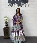 New Designer Print With Real Mirror Work Women's Lehenga Choli With Dupatta Set