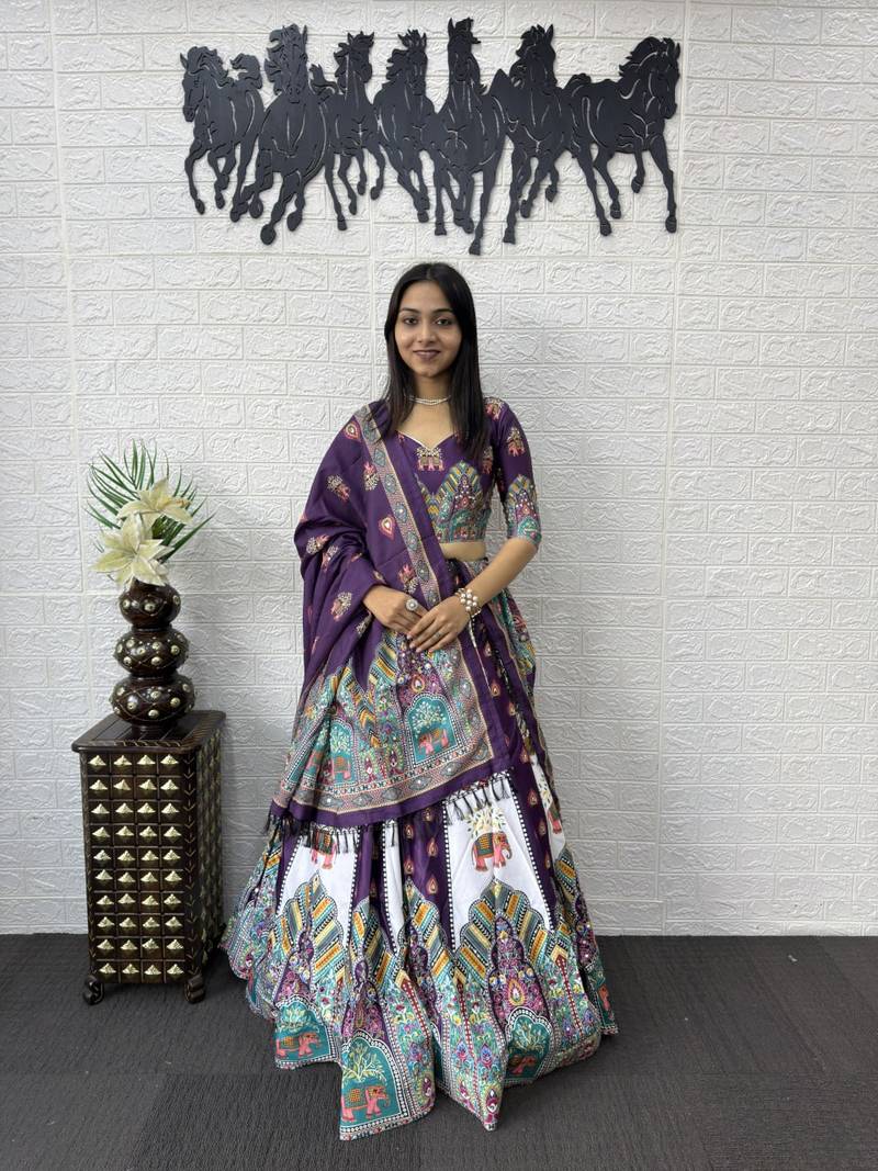 New Designer Print With Real Mirror Work Women's Lehenga Choli With Dupatta Set