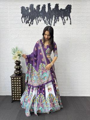New Designer Print With Real Mirror Work Women's Lehenga Choli With Dupatta Set 2