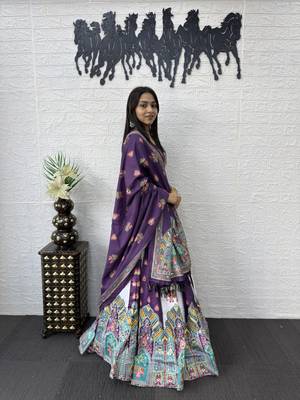 New Designer Print With Real Mirror Work Women's Lehenga Choli With Dupatta Set 3