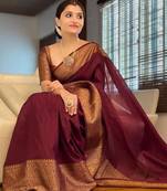 Marron Color Organic Banarasi Sarees For Indian Wedding