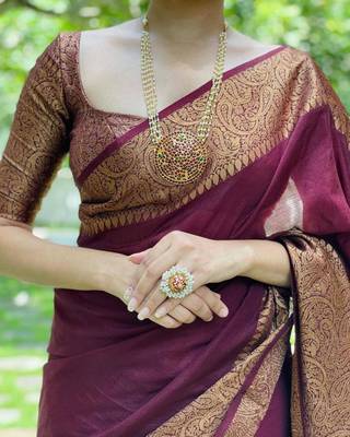 Marron Color Organic Banarasi Sarees For Indian Wedding 3