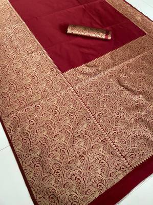 Marron Color Organic Banarasi Sarees For Indian Wedding 4