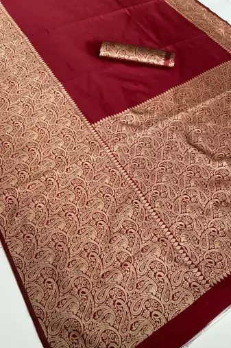Marron Color Organic Banarasi Sarees For Indian Wedding