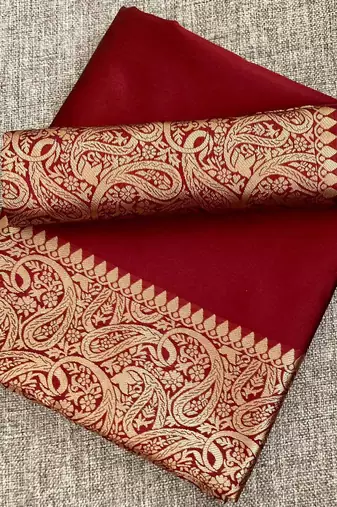 Marron Color Organic Banarasi Sarees For Indian Wedding
