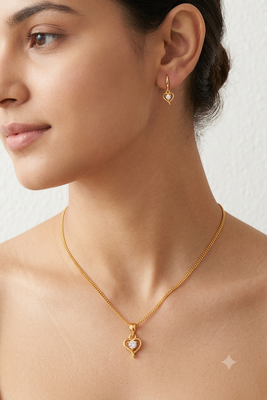Golden chain with diamond pendant and earring set one gram gold 4