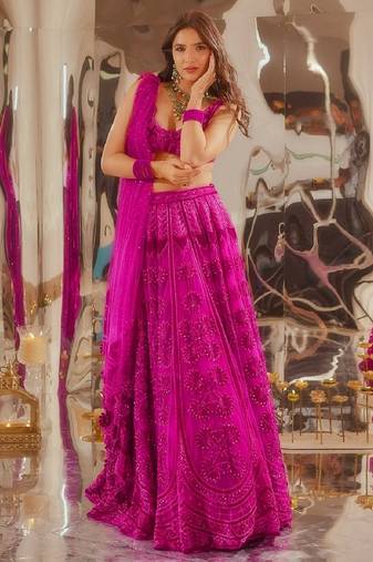 Pink Embroidered Lehenga Choli Set with Dupatta
