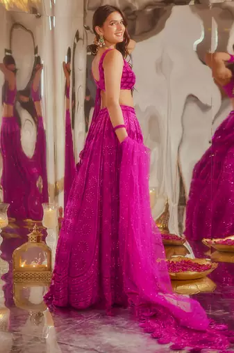 Pink Embroidered Lehenga Choli Set with Dupatta
