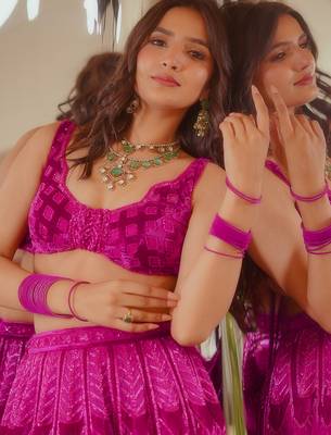 Pink Embroidered Lehenga Choli Set with Dupatta 5