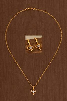 Golden chain with diamond pendant and earring set one gram gold 5