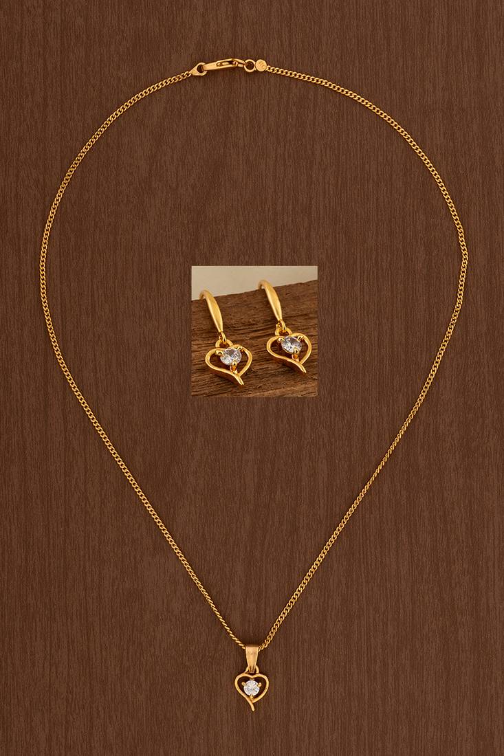 Golden chain with diamond pendant and earring set one gram gold