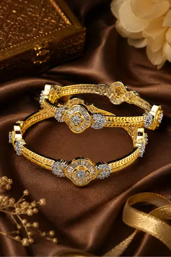 Gold Plated Designer American Diamond Bangles BD610