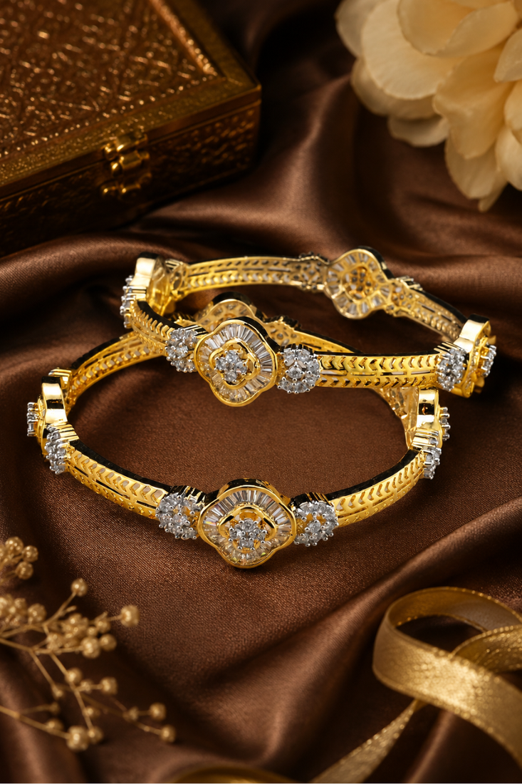 Gold Plated Designer American Diamond Bangles BD610