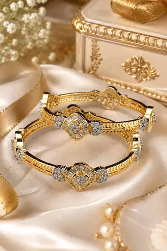 Gold Plated Designer American Diamond Bangles BD610