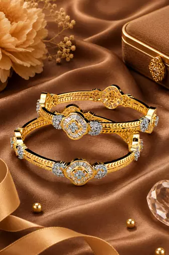 Gold Plated Designer American Diamond Bangles BD610