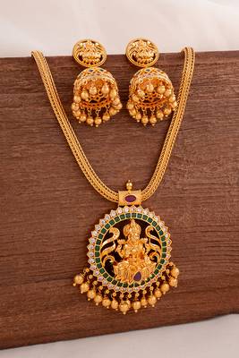 Golden temple jewellery necklace with jhumki earrings set one gram gold No.915 1