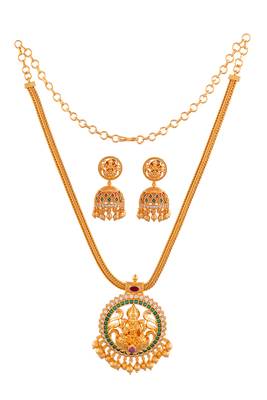 Golden temple jewellery necklace with jhumki earrings set one gram gold No.915 3