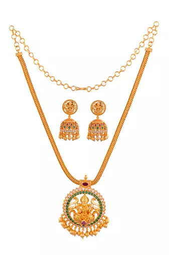 Golden temple jewellery necklace with jhumki earrings set one gram gold No.915