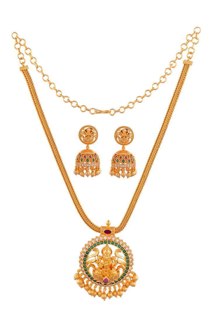 Golden temple jewellery necklace with jhumki earrings set one gram gold No.915