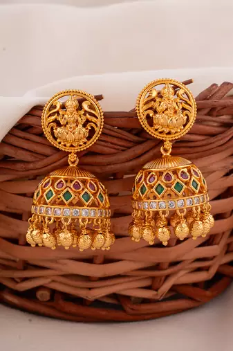 Golden temple jewellery necklace with jhumki earrings set one gram gold No.915