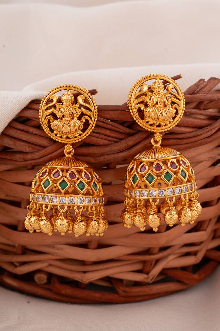 Golden temple jewellery necklace with jhumki earrings set one gram gold No.915