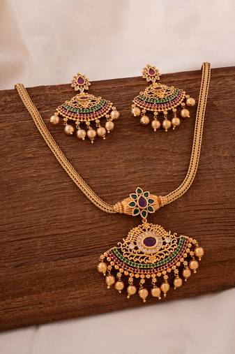 Golden necklace with earrings  set  and AD stones one gram gold No.1389