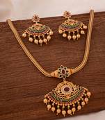 Golden necklace with earrings  set  and AD stones one gram gold No.1389