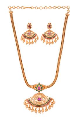 Golden necklace with earrings  set  and AD stones one gram gold No.1389 2