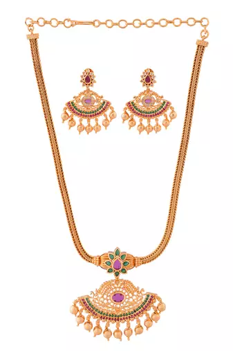 Golden necklace with earrings  set  and AD stones one gram gold No.1389