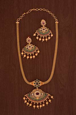 Golden necklace with earrings  set  and AD stones one gram gold No.1389 3